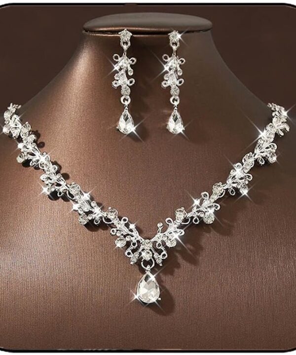 JAKAWIN Black Rhinestone Jewelry Set Formal Necklace Earrings Set for Women (3 Black)