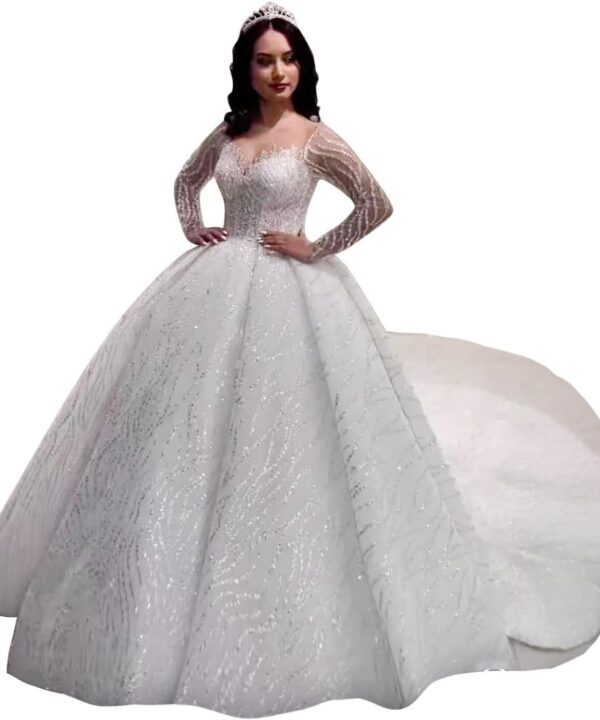Tulle Wedding Dresses for Bride with Lace Appliques A Line Women Dress Long Sleeves Beach Bride Dress HS006