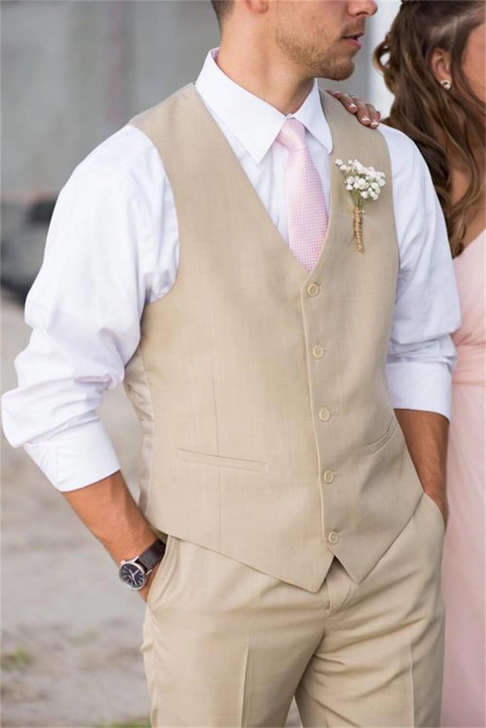 Mens Suit 2 Piece Slim Fit Suit for Men Vest Pants Suit Set for Wedding Groom Formal Business