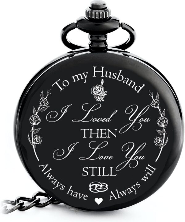 FJ FREDERICK JAMES Anniversary Gift's for Men - Engraved to My Husband Pocket Watch | Anniversary Gift's for Him I Love You Gift for Husband for Birthday I Valentines