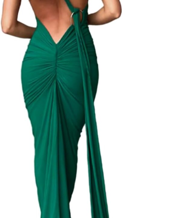 Women's Sexy One Shoulder Backless Maxi Dress Elegant Ruched O Ring Sleeveless Evening Dress Long Gown Cocktail Dress