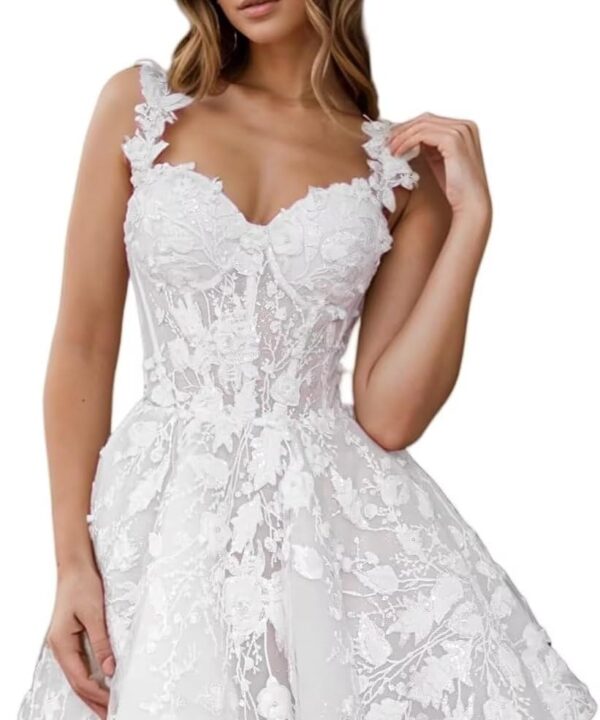 A Line Lace Short Wedding Dresses for Bride Tulle Mini Beach Bridal Shower Gown Boho Reception Dress for Women