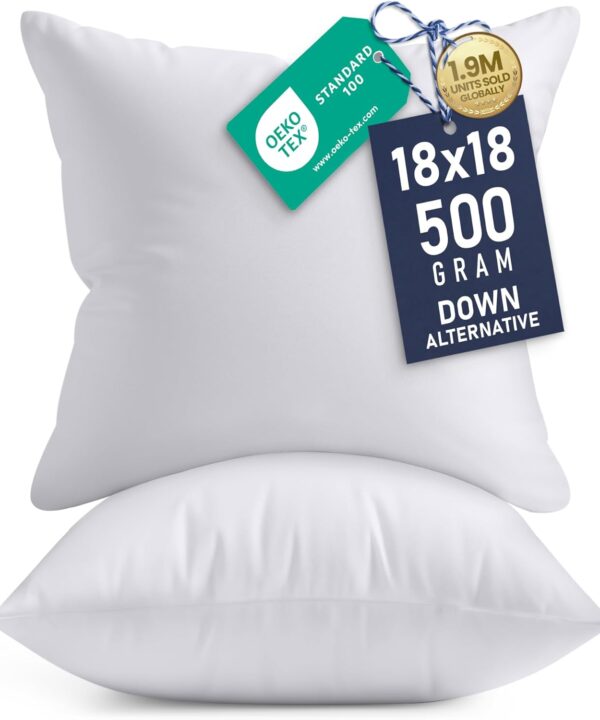 Utopia Bedding 18x18 Pillow Inserts, Set of 2, White  Indoor Decorative Throw Pillows for Bed, Sofa & Couch  Soft, Supportive & Fluffy Cushion Inserts