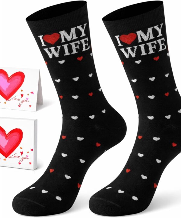 Valentine's Day Gifts for Husband Boyfriend, I Love My Wife/Girlfriend Socks Set with Greeting Card & Box