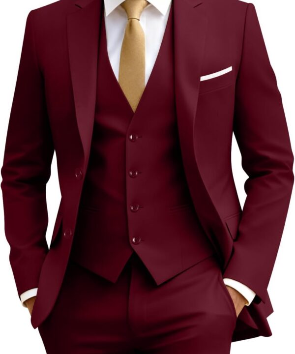 Men's Slim Fit 3 Piece Suit Two Button Business Wedding Dress Tux Suit Set Jacket Vest Pants with Tie