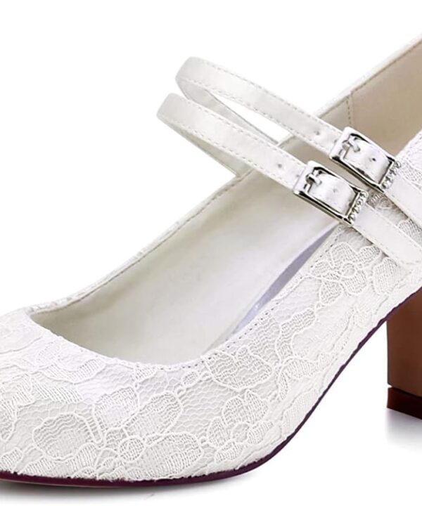 ElegantPark HC1808 Women Cross Ankle Strap Pumps Chunky Heel Closed Toe Satin Bridal Wedding Shoes Ivory US
