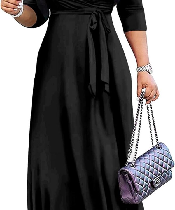 Mrskoala Women Plus Size Long Maxi Wrap Dresses Summer Sundress V-Neck 3/4 Sleeve
