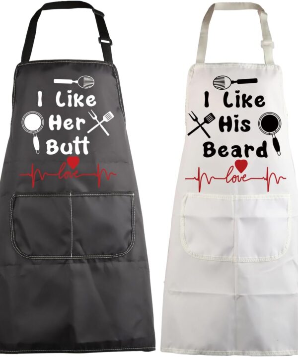 MBMSO Funny Couples Apron Matching Gifts I Like His Beard I Like Her Butt Wedding Gift for Couples His And Hers Apron