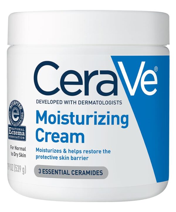 CeraVe Moisturizing Cream, Body and Face Moisturizer for Dry Skin, Body Cream with Hyaluronic Acid and Ceramides, Daily Moisturizer, Oil-Free, Fragrance Free, Non-Comedogenic, 19 Ounce