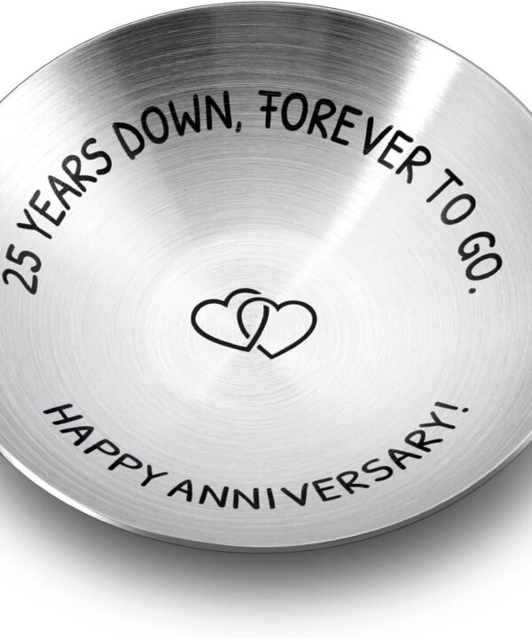 25 Year Anniversary Decorations Gifts for Wife Husband Couple 25th Wedding Anniversary Silver Gifts for Women Men Parents Happy 25th anniversary 4" Ring Holder Dish Jewelry Tray Christmas Valentines