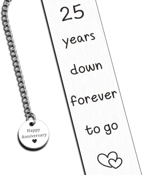 25 Year Anniversary Silver Gifts for Him/Her, 25th Wedding Anniversary for Wife Husband - Silver Anniversary Bookmark for Women Men Couples
