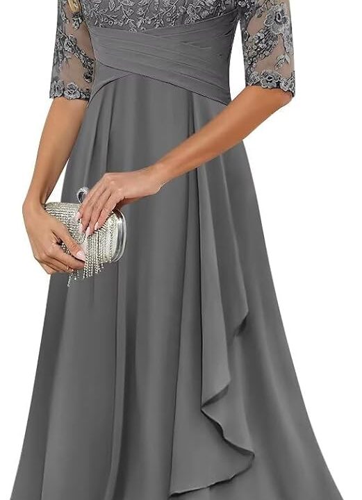 Mother of Bride Dresses for Women Tea Length Chiffon Lace Appliques A Line Formal Evening Gowns