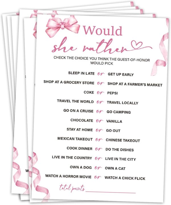 Bridal Shower Games 30 Guests, Would She Rather Bridal Shower Wedding Games for Reception, Rehearsal Dinner Engagement Party Activities Game Card/HL 004