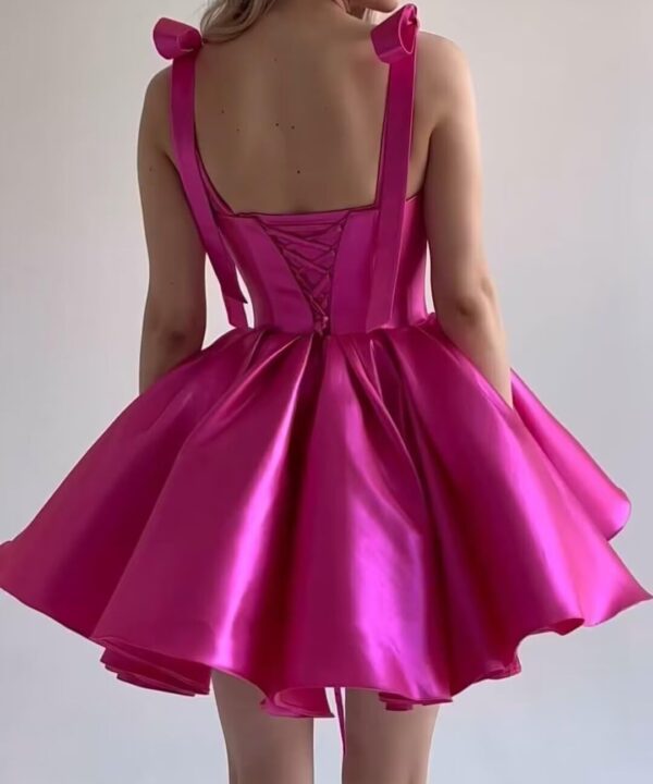 Satin Bow Straps Homecoming Dresses 2025 Pleated Puffy Prom Dress with Pocket A-line Short Wedding Dress