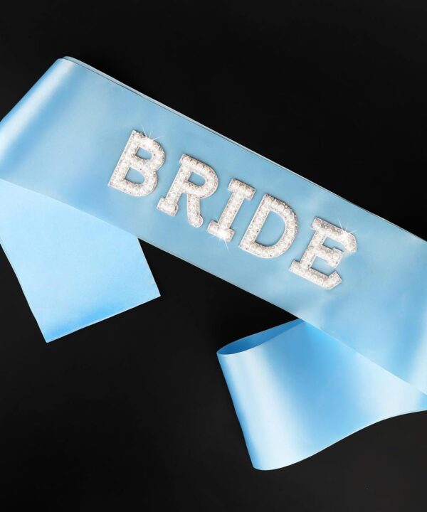 CIEHER Blue Bride Sash Bachelorette Party Favors Pearl Bridal Sash for Bride Gifts Bridal Shower Decorations