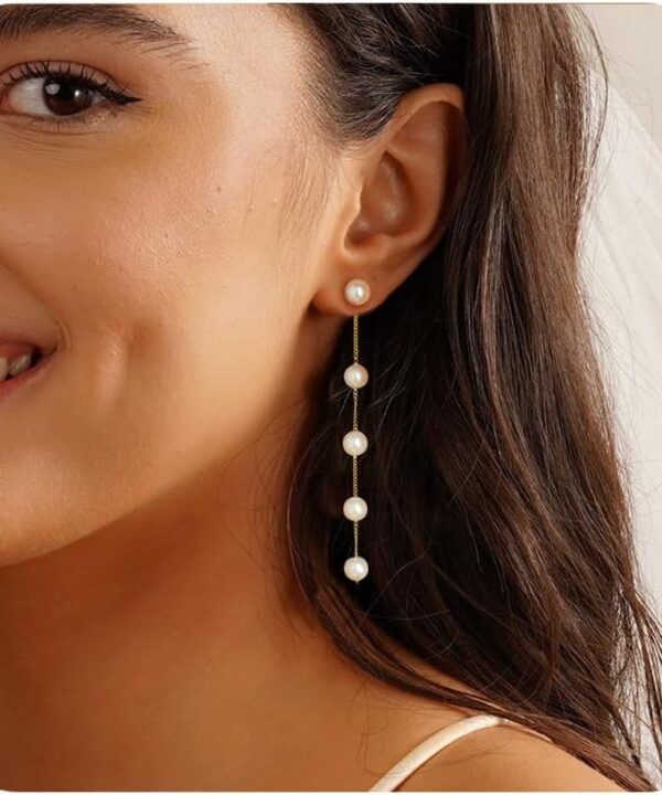 Pearl Earrings4mm 5mm 6mm Gold/Silver Dangle Earrings for Women White Long Drop Pearl Dangling Earrings Bridal Wedding Dainty Prom Earrings Birthday Gifts Jewelry