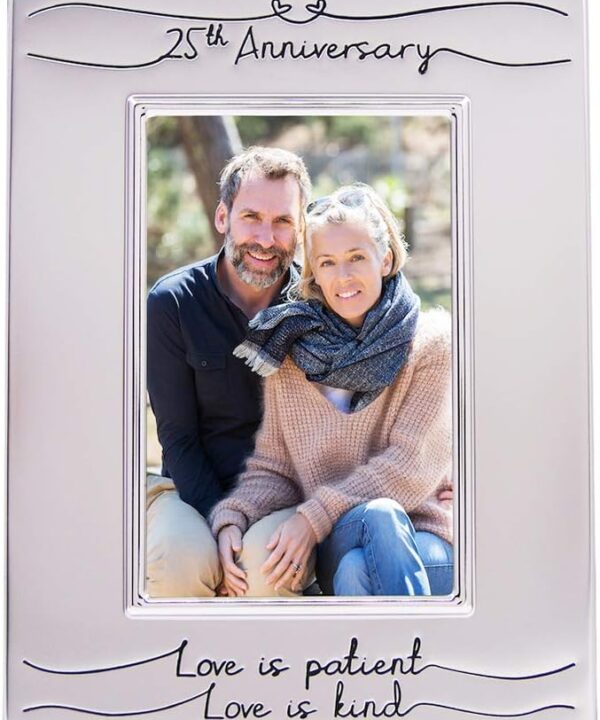Haysom Interiors Beautiful Two Tone Silver Plated 25th Anniversary 4" x 6" Picture Frame with Black Velvet | Unique and Thoughtful Gift Idea by Happy Homewares