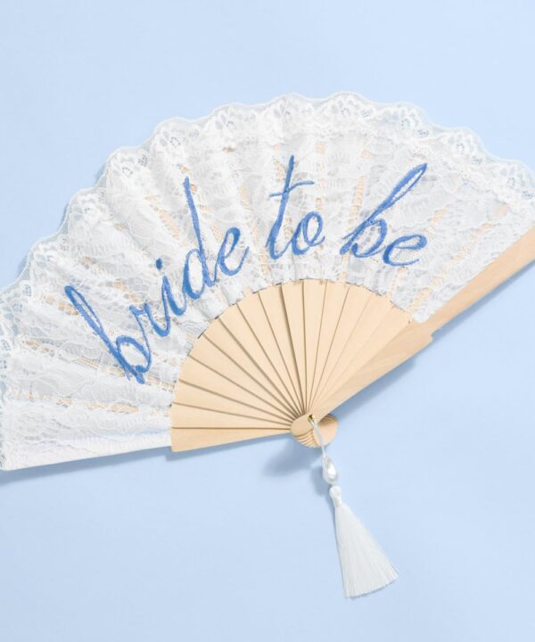 xo, Fetti White Lace Bride to Be Folding Fan | Bridal Something Blue, Wedding Accessory, Bridesmaid Gift, Embroidered Bachelorette Outfit