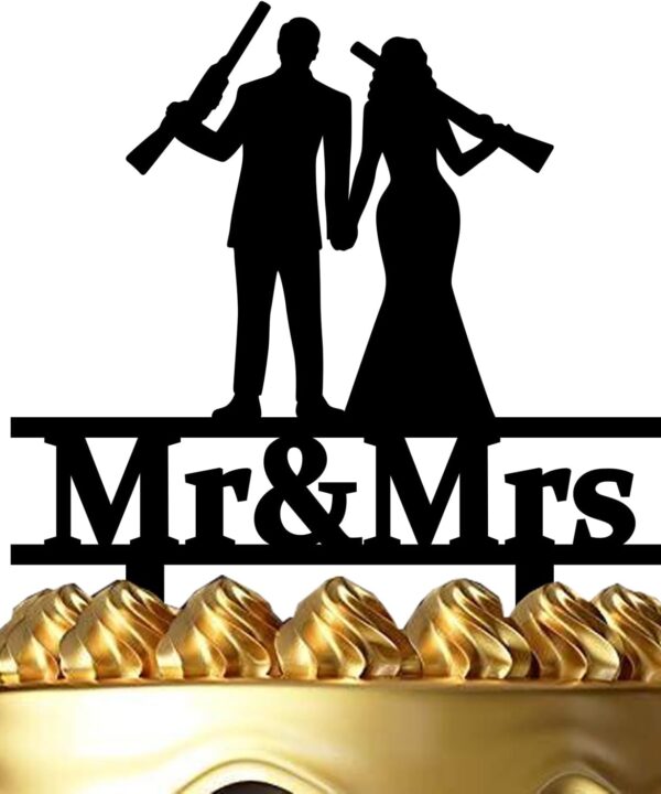 Heavy Gun Mr & Mrs Funny Gun Theme Wedding/Anniversary/Bridal Shower Cake Topper