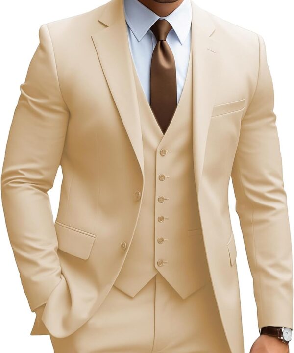 MoranX Business Men Suits Regular Fit 3 Piece Tuxedos Notch Lapel Blazer Vest Pants for Wedding Grooms