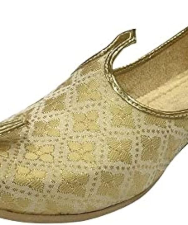 Men's Traditional Ethnic Gold Punjabi Jutti for Men Mojari Sherwani Jooti Loafers Wedding for Groom Handmade Shoes