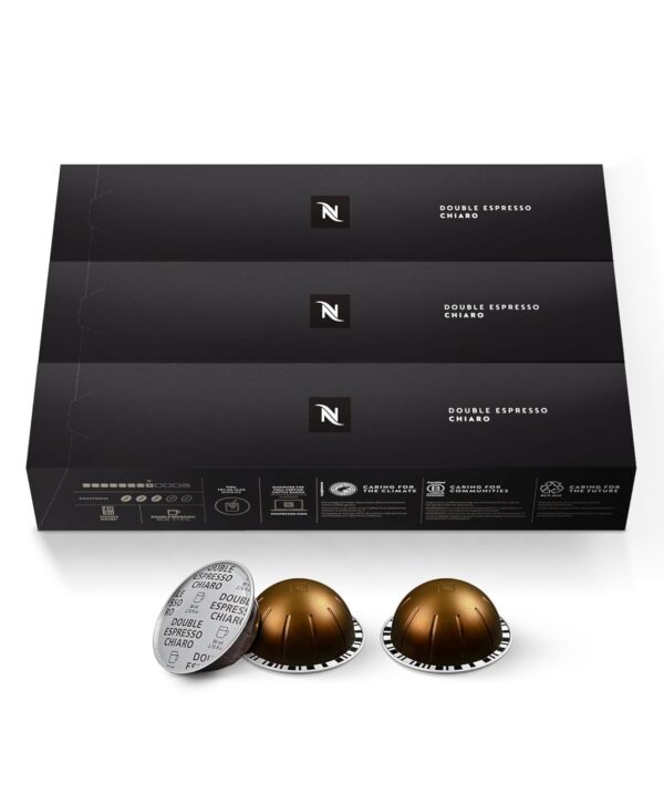 Nespresso Capsules Vertuo, Double Espresso Chiaro, Medium Roast Espresso Coffee, 30-Count Coffee Pods, Brews 2.7oz.