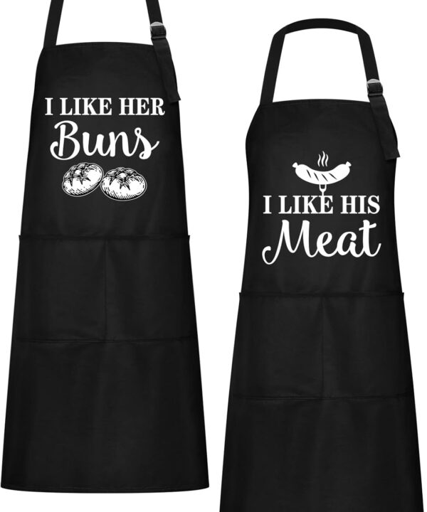 Chuarry 2 Pcs His and Her Aprons for Couple Gift Wedding Anniversary Matching Couple Kitchen Apron with Adjustable Neck Strap