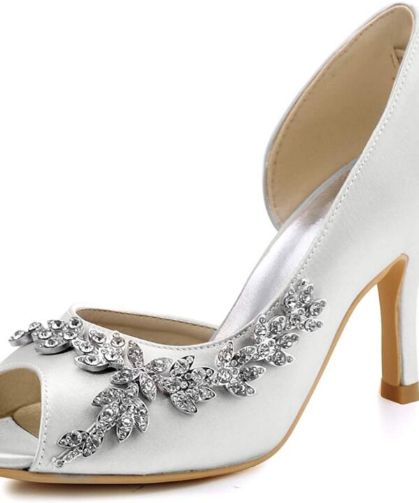 ELEGANTPARK Wedding Heels for Women Peep Toe Wedding Shoes for Bride High Heel Pumps Rhinestones Bridal Shoes Satin Evening Party Prom Dress Pumps