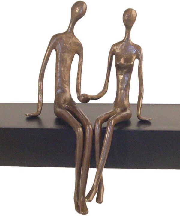 Danya B. Sitting Couple Holding Hands Contemporary Sand-Casted Bronze Sculpture, Home and Office Decor Gift for Spouse and Partner, Birthday, Wedding, Anniversary, Valentine's Day or Romantic Gesture