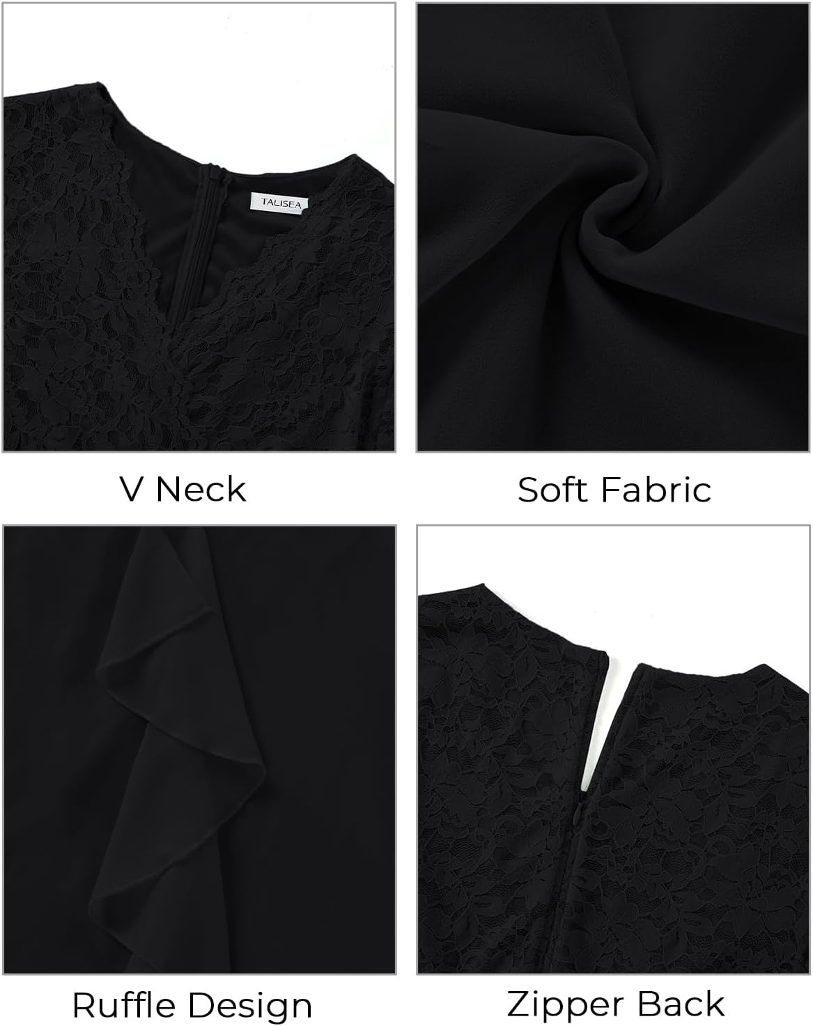 Plus Size Wedding Guest Dress – Formal Cocktail Party Ruffle Elegant Tea Length Lace Chiffon V Neck Midi Dresses