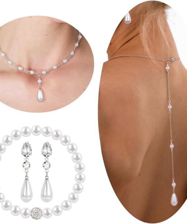 Raicegs Pearl Jewelry Set for Women Wedding Pearl Necklace Bracelet Earrings Set Bride Bridesmaid Dainty Jewelry Gift for Women