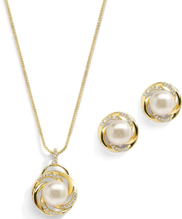 Mariell Freshwater Pearl Gold Wedding Necklace Earrings Set for Brides, Bridesmaids, Birthday Gift