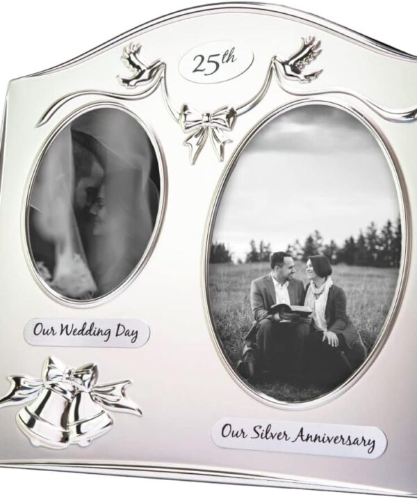 Haysom Interiors Traditional Two Tone Silver Plated 25th Silver Anniversary Double Picture Frame by Happy Homewares