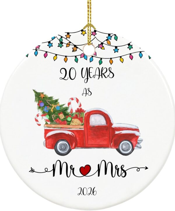 20 Year Anniversary Ornament 2026, 20th Anniversary Mr and Mrs Gifts for Couple, 20 Year Porcelain Wedding Gifts Keepsake for Home and Christmas Decorations