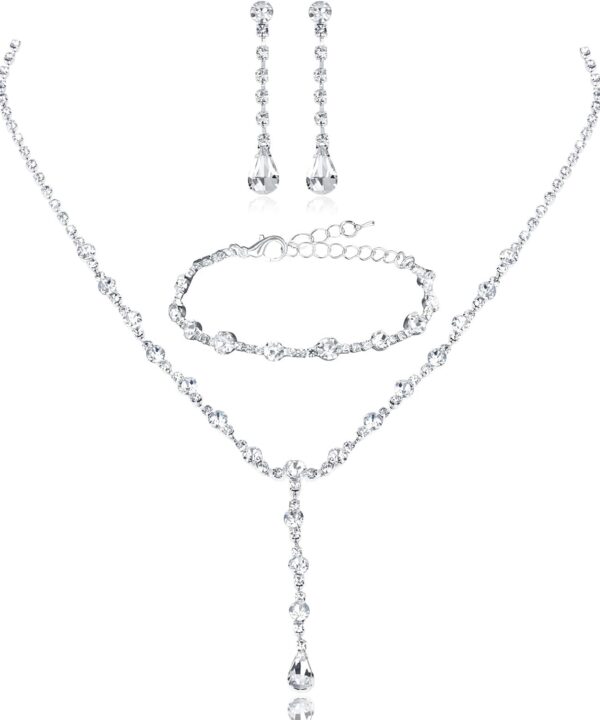 CAVETEE Jewelry Set - Prom Jewelry Crystal Bridal Necklace, Bracelet & Pendant Earring Jewelry Set for Women