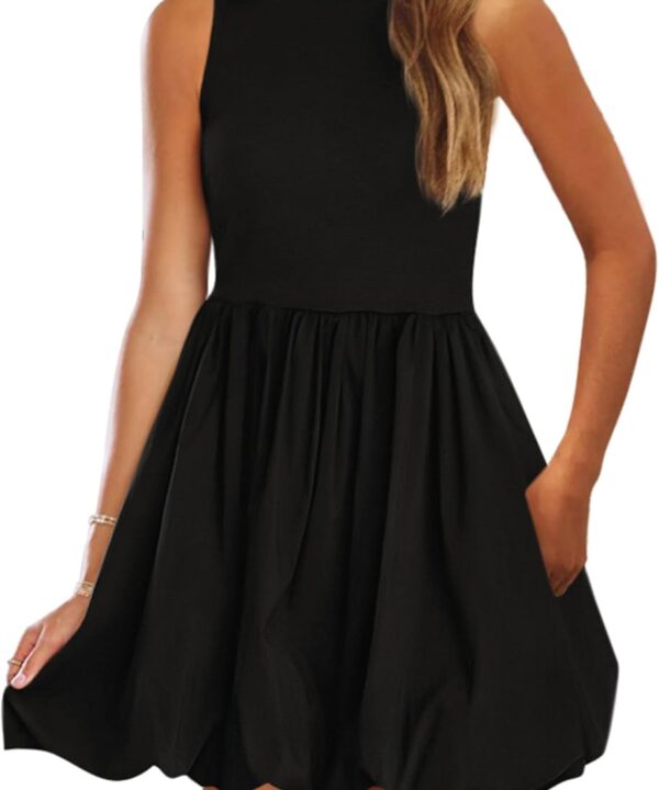 PRETTYGARDEN Summer Dresses for Women 2026 Casual Sleeveless Tank Mini Short Dress Crew Neck Bubble Sundress with Pockets