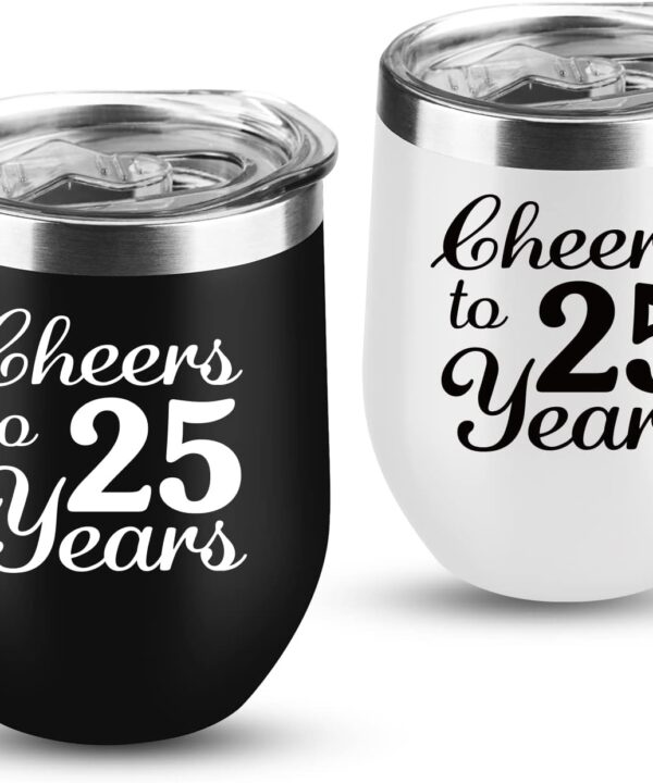 25th Anniversary Wedding Gifts for Couple Gifts for Silver Anniversary Twenty Five Years Anniversary Decorations 2 Pack Wine Tumbler 12 OZ