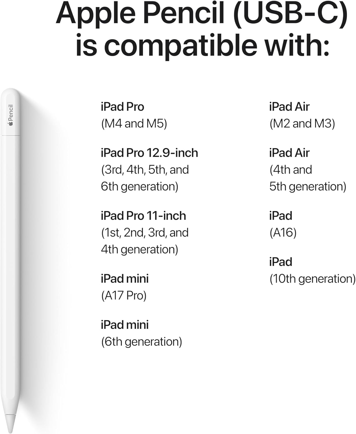 Apple Pencil (USB-C): Device Compatibility Check Required – Pixel-Perfect Precision, Tilt Sensitivity, Ideal for Note-Taking, Drawing, and Signing Documents. Charges and Pairs with USB-C