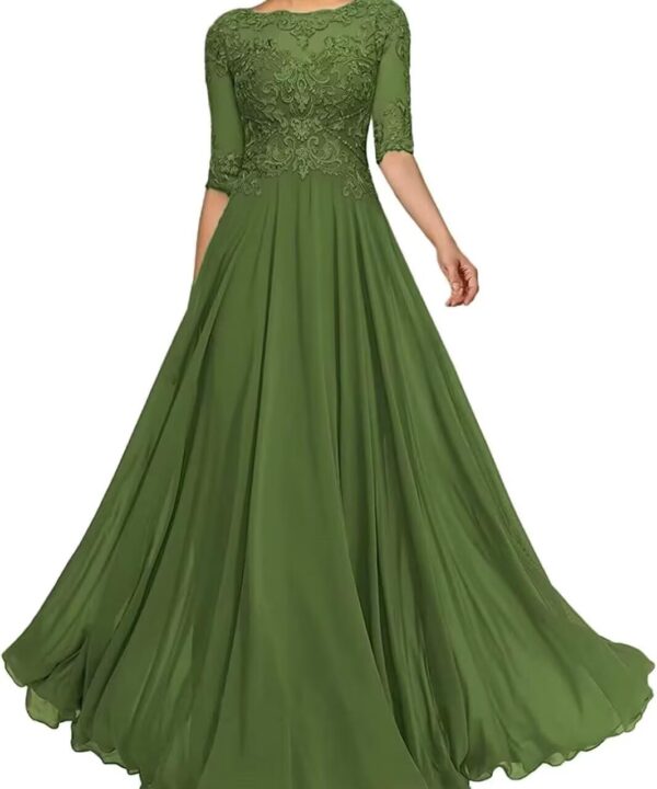Half Sleeve Mother of The Bride Dresses for Wedding Lace Appliques Chiffon Formal Dress LW418
