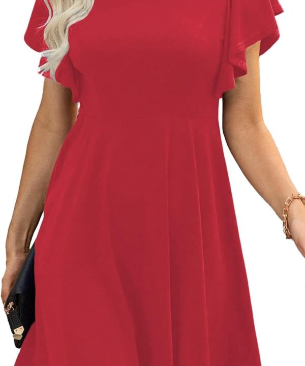 Happy Sailed Cocktail Dresses for Women Spring Summer Ruffle Sleeve Crewneck High Waist Flowy A Line Mini Dress