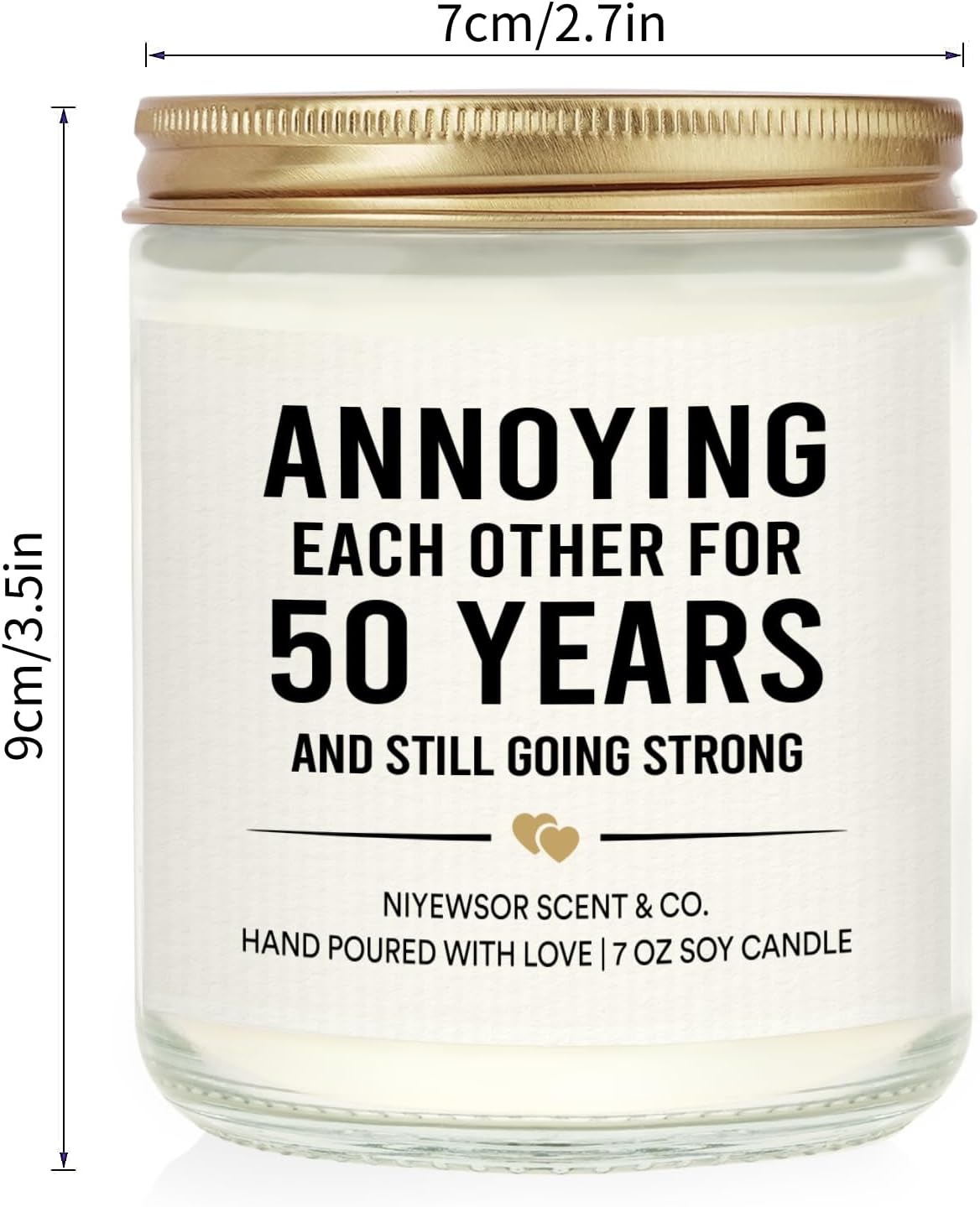 Niyewsor 50th Wedding Anniversary Couple Gifts, 50th Anniversary Candle Gifts for Couple, Parents, Husband, Wife, Him, Her, Friends, Golden Wedding Keepsake, Handmade, 7oz