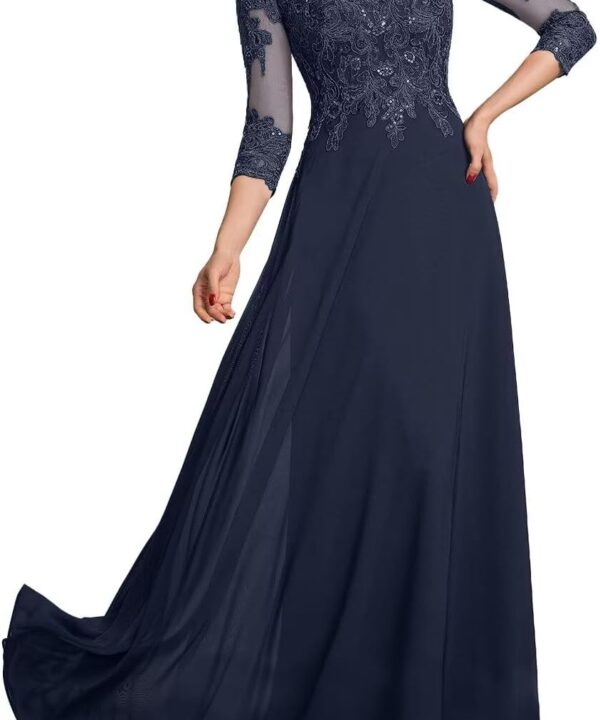 Long Sleeve Mother of The Bride Dresses for Wedding Lace Appliques Chiffon Formal Dress Floor Length He6001