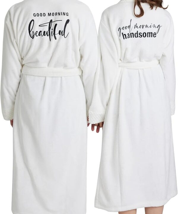 AW BRIDAL 2Pcs Mr and Mrs Robes for Couples Fleece, Matching Long Hooded Robes for Men Women, His and Hers Wedding Gifts