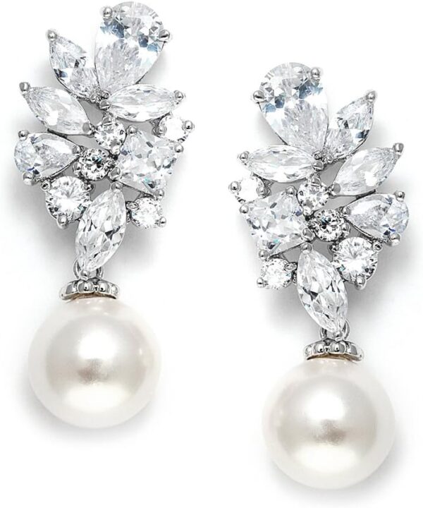 Mariell Bold Ivory Pearl Drop Bridal Earrings with Cubic Zirconia Crystals, Large Size Dramatic Statement Earring, Bridal Jewelry for Wedding, Mother of the Bride
