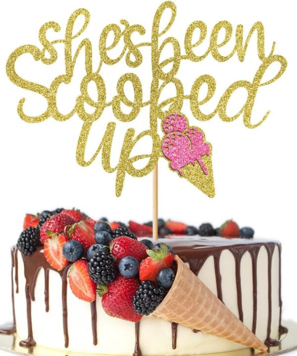 She's Been Scooped Up Cake Topper, Ice Cream Bridal Shower Cake Decorations,Wedding Cake Topper,Engagement/Bachelor She's Been Scooped Up Theme Party Decoration Supplies
