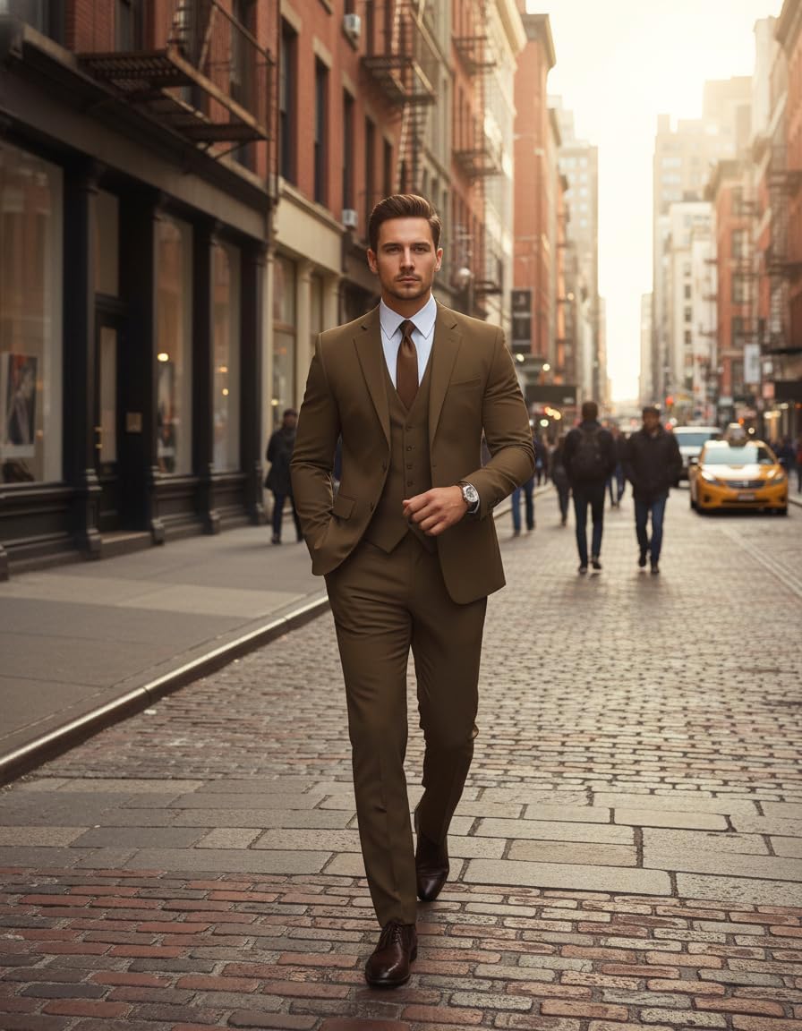 MoranX Business Men Suits Regular Fit 3 Piece Tuxedos Notch Lapel Blazer Vest Pants for Wedding Grooms