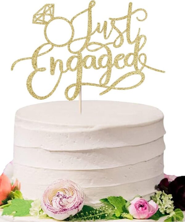 Just Engaged Cake Topper for Engagement Party Decorations, Engaged Ring Sign,We're Engaged Cake Toppers (gold)