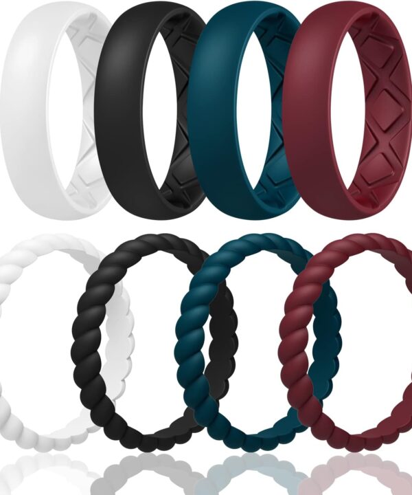 Egnaro Women's Bridal Rings Sets, Inner Arc Ergonomic Breathable Design Silicone Rubber Wedding Bands