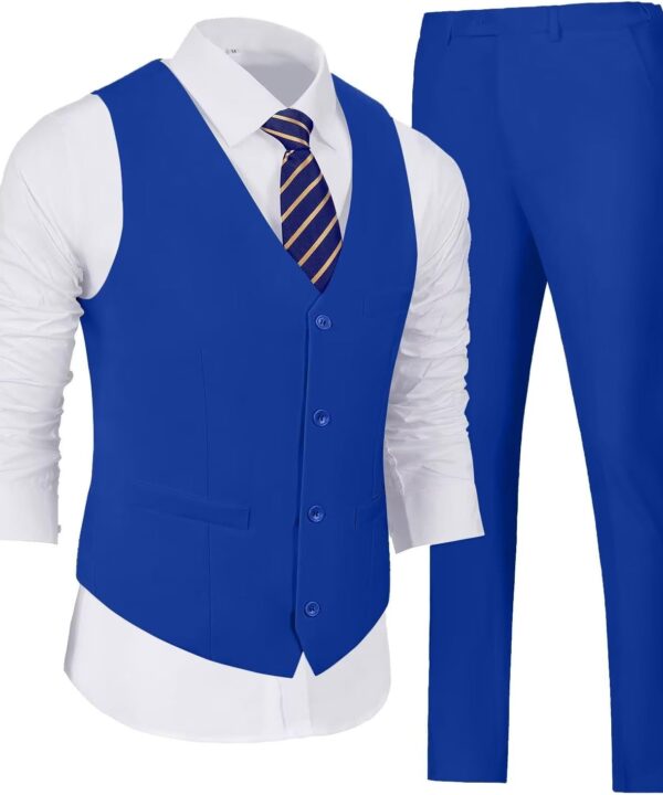 Wehilion Men's Suits 2 Pieces, Vest Pants Set for Men, V-Neck Slim Fit Casual Suit Waistcoat