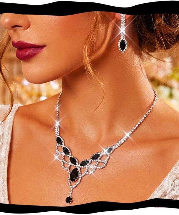 Aukmla Bridal Wedding Jewelry Set Rhinestones Necklaces Earrings Crystal Prom Jewelry for Women and Brides